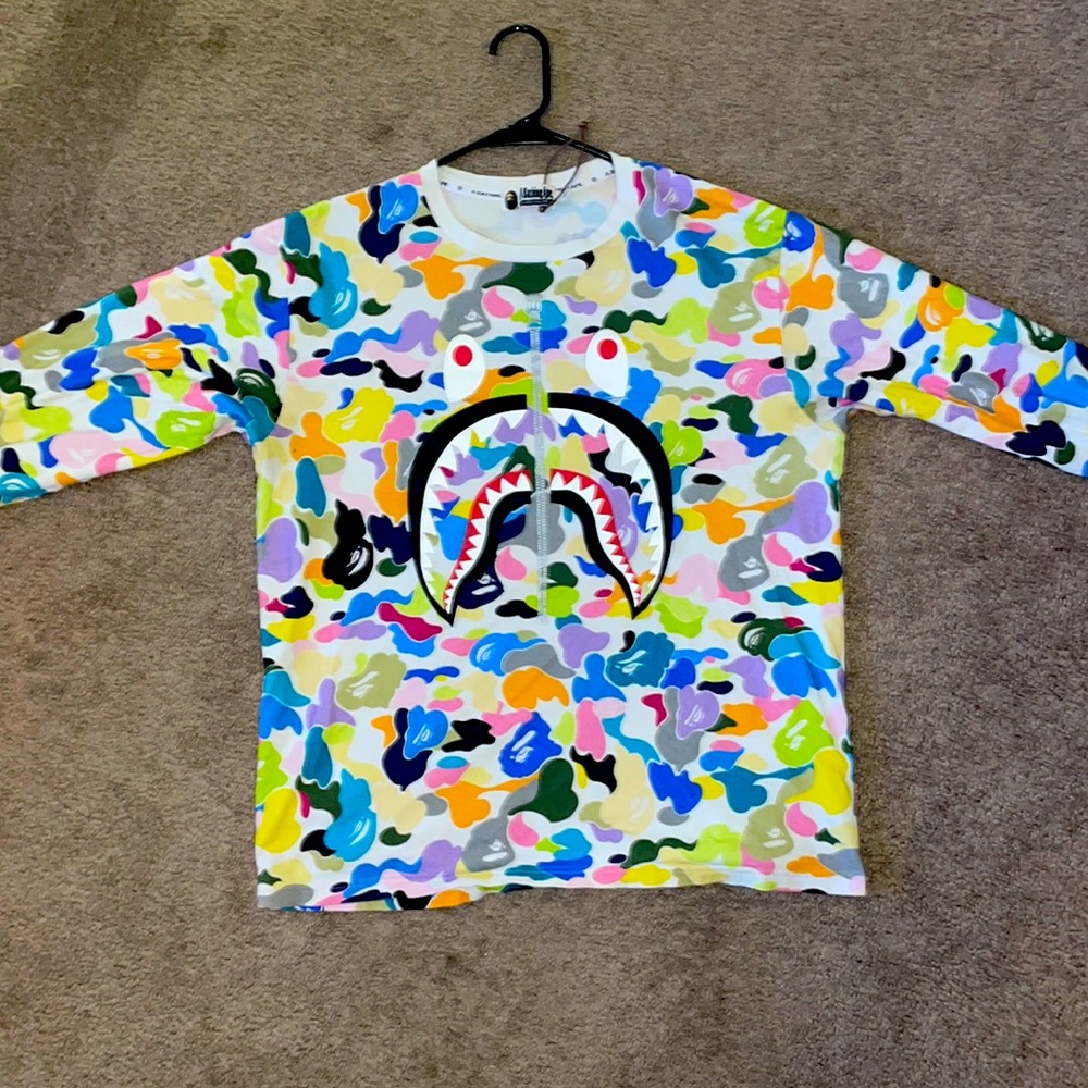 Long Sleeve Colorful Shark Camo Bape T shirt